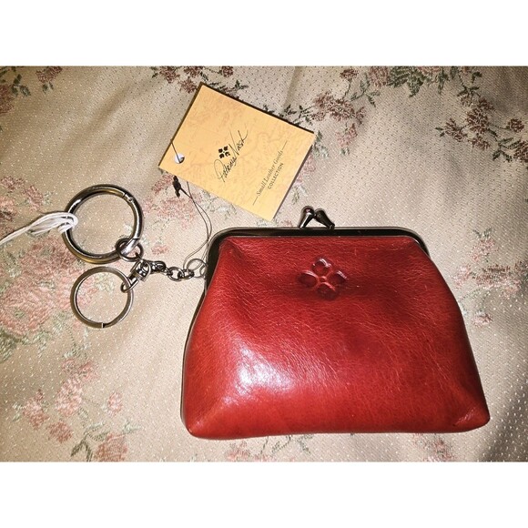 Patricia Nash Soft Ruby Red Tooled  Leather Coin Purse w/ Key Ring A199244 NEW - Picture 1 of 9